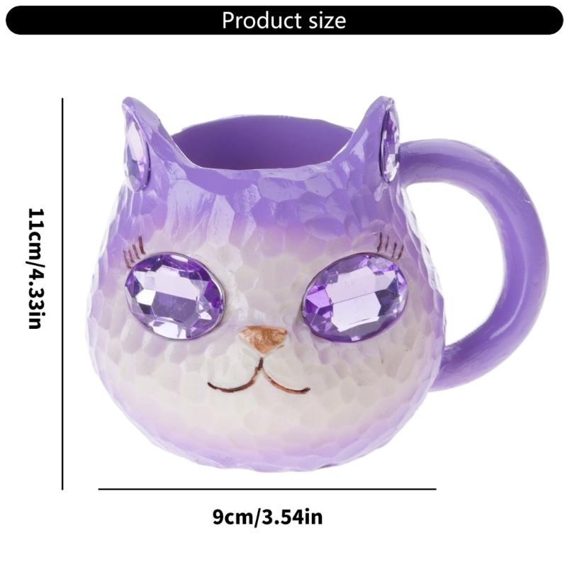 Sparkling Crystal Cats Face Mugs Handmade Resin Artware Collectible Item For Coffee Drinkers Kitchen Display