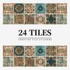 24 European Mandala Flower Tile Stickers: Waterproof, Self-Adhesive PVC for Kitchen & Bathroom Walls