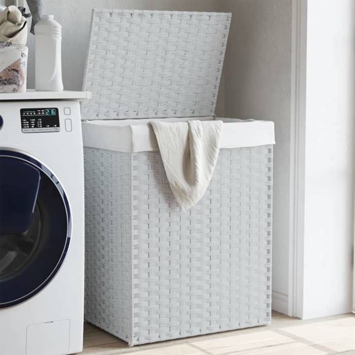 VidaXL Panier à linge avec couvercle blanc 46x33x60 cm résine tressée 372033
