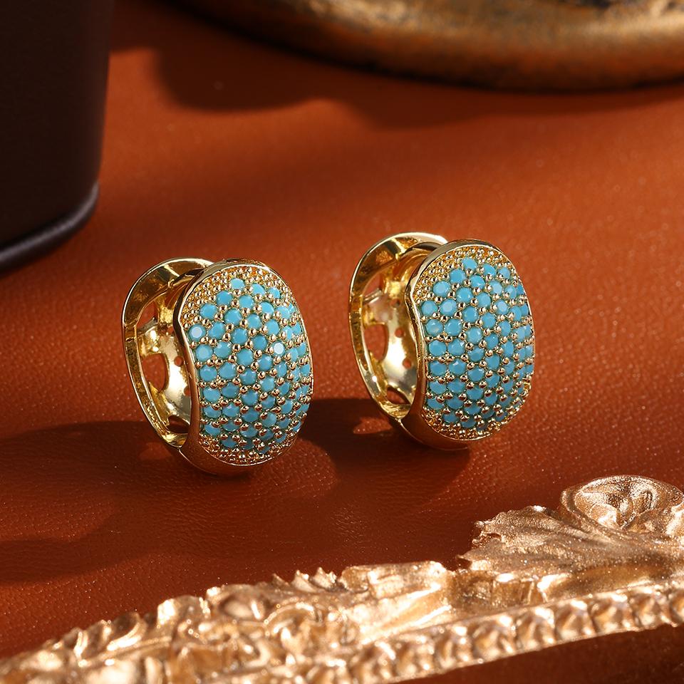 ZAKOL New Niche Chunky Turquoise Square Hoop Earrings for Women Shiny Zirconia Ear Buckle Luxury Party Wedding Zircon