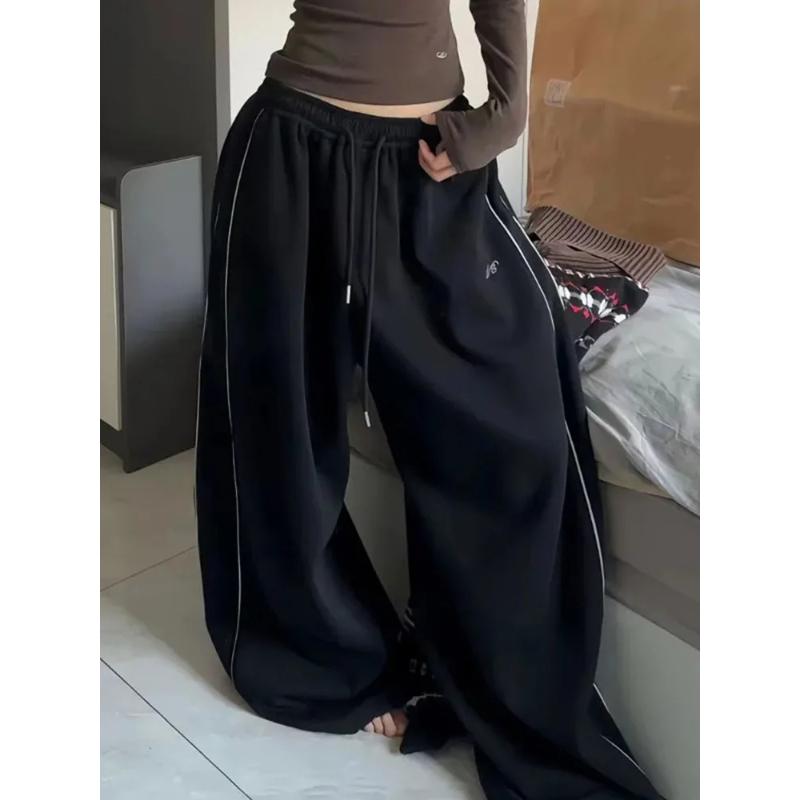 Vintage pruhované tepláky Dámské Streetwear Ležérní Oversized Kalhoty Korejská Móda Harajuku Volné Černé Hip Hop Kalhoty Nové