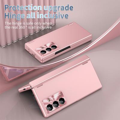 For Samsung Galaxy Z Fold7 5G Case Dual Hinge Electroplated PC Phone Cover with Tempered Glass Film/Stylus