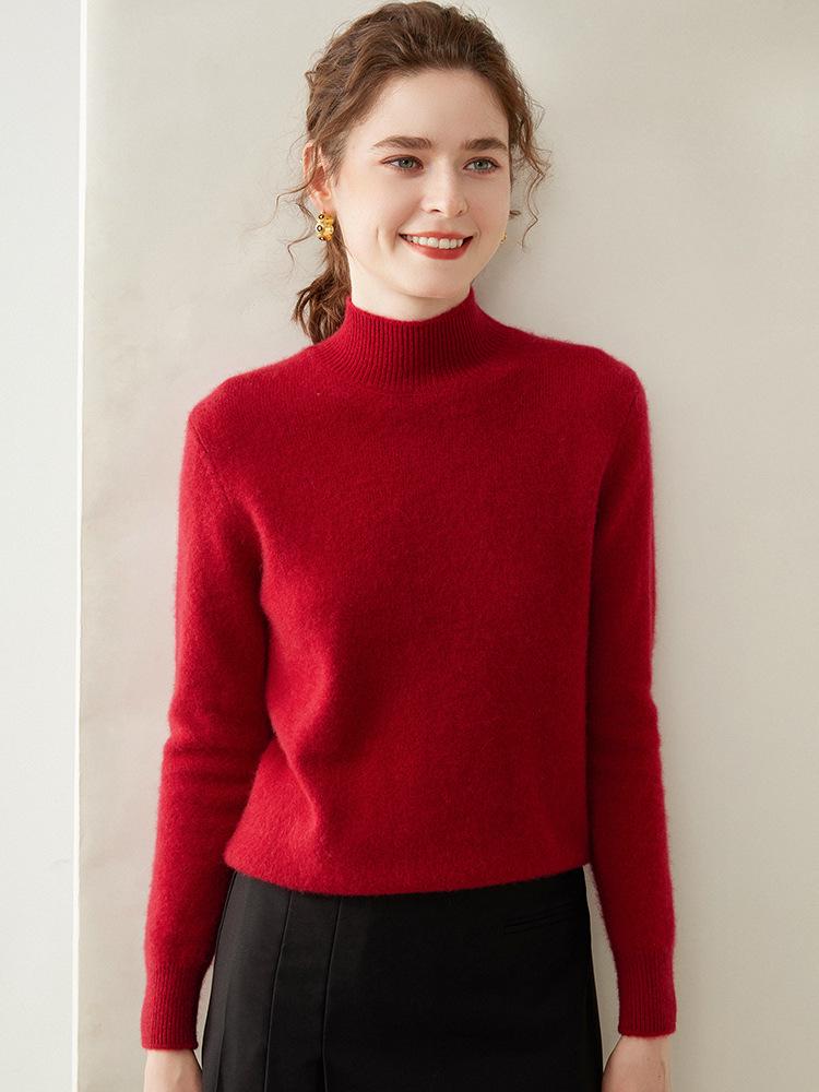 Gray Women's Cashmere Semi-High Neck Sweater - Thickened Wool Knit for Autumn and Winter