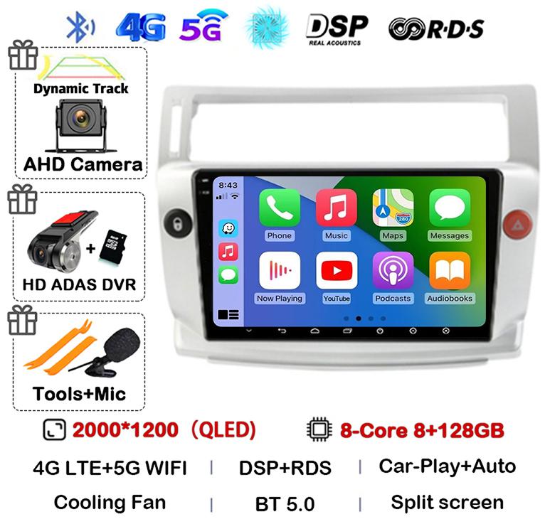 Android 14 Carplay Auto For Citroen C4 C-Triomphe Quatre 2004-2014 Car Radio Multimedia Video Player Head Unit Stereo 360 Camera