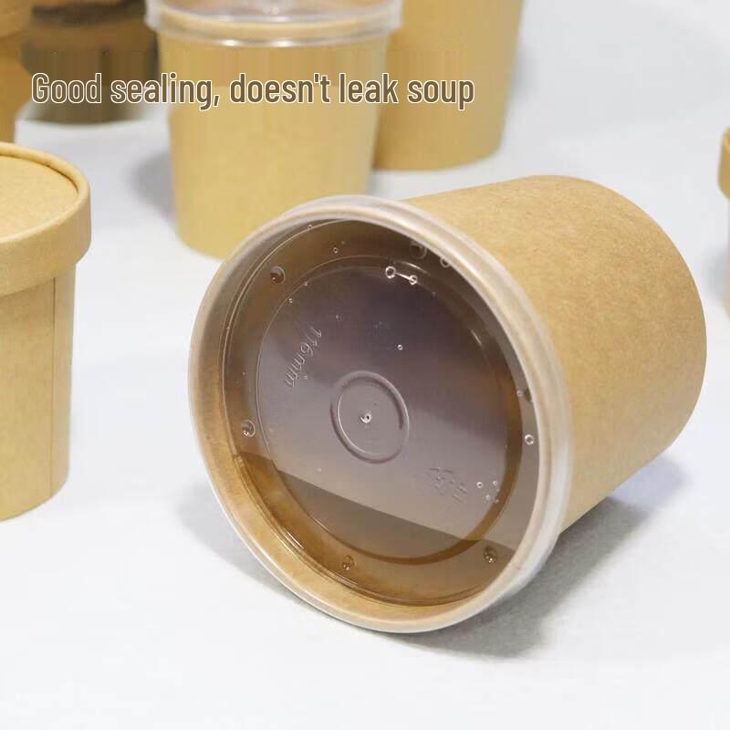 12oz Disposable Kraft Paper Soup Container with Lids (100-Pack)