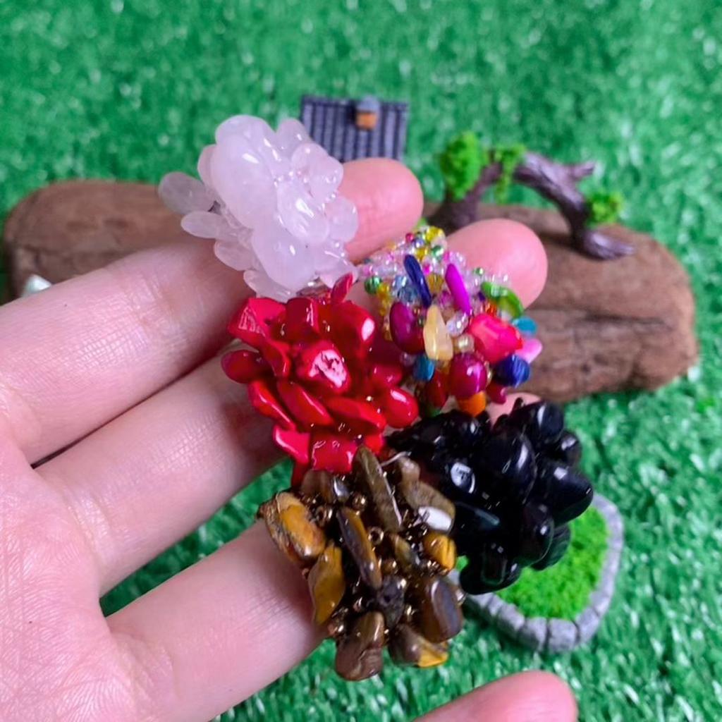 Handmade Bohemian Style Crushed Stone Woven Stretch Bead Wide Ring, Natural Stone Ring, Women's Everyday Casual Jewelry.
