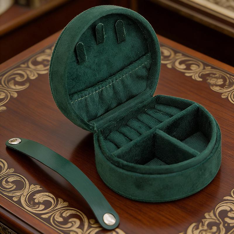 Round Velvet Travel Jewelry Box - Portable Organizer For Rings Earrings Necklaces
