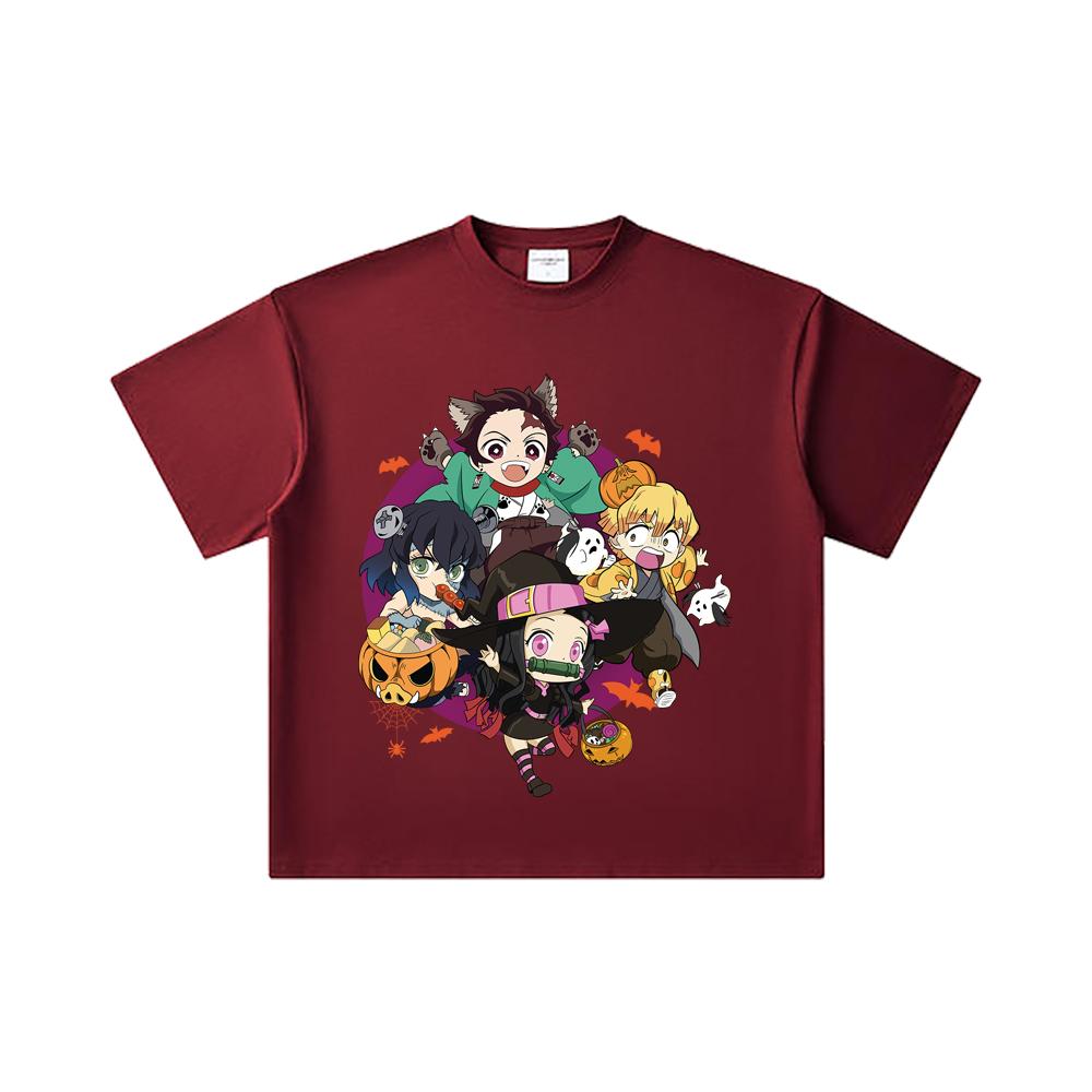 260 GSM Double Yarn 32 Count 100% Cotton Demon Slayer V111 Halloween Print Unisex Heavy Cotton T Shirt