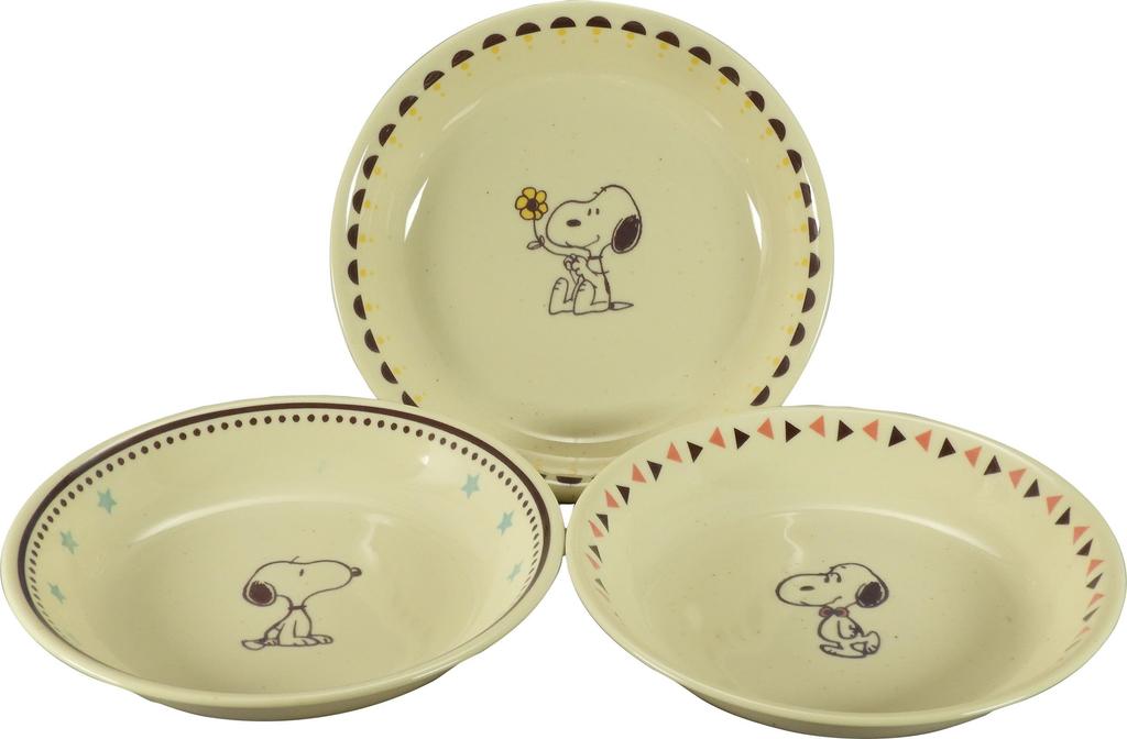PEANUTS Snoopy Pasta Plates of Curry Diameter x 4cm Microwave and Dishwasher Safe Mino Yamaka Made in (Set 3), Plates, 21.5cm Depth, (Vintage Series),