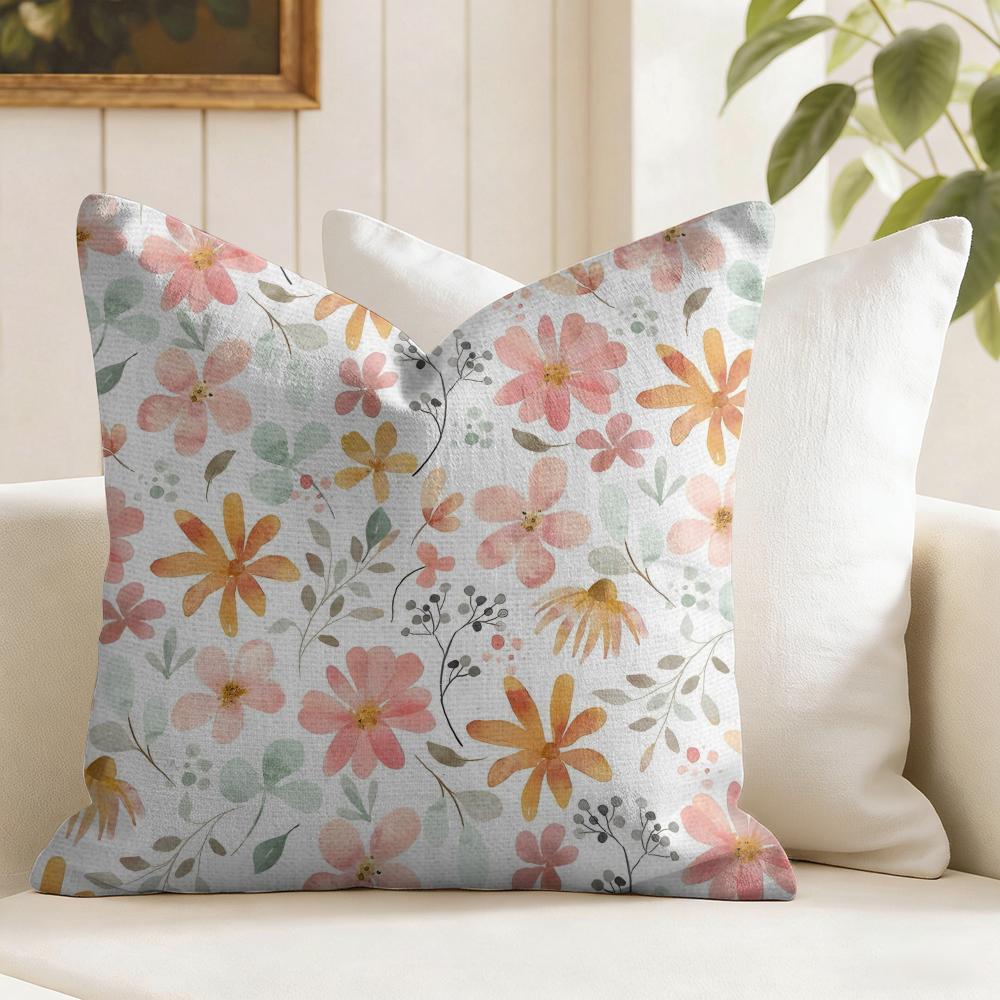 Floral Pattern Cushion Cover Summer Linen Pillow Case Organic Fabric Cushion Cover DoubleSided Print Sofa Home Decor
