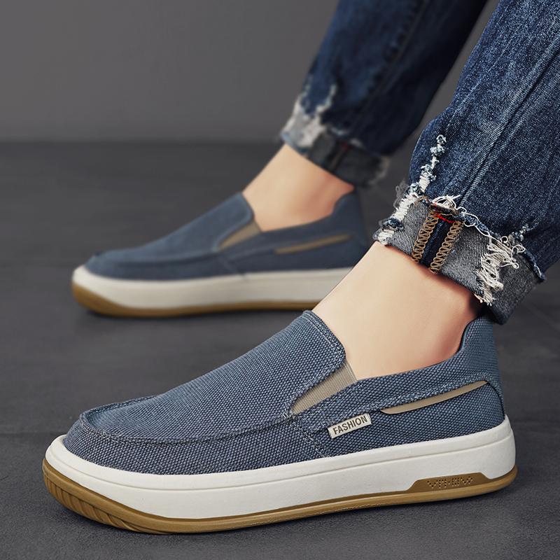 Summer Men Shoes Canvas Sneakers Men Platform Casual Walking Shoes Slip On Male Loafers Man Breathable Street Lazy Shoes