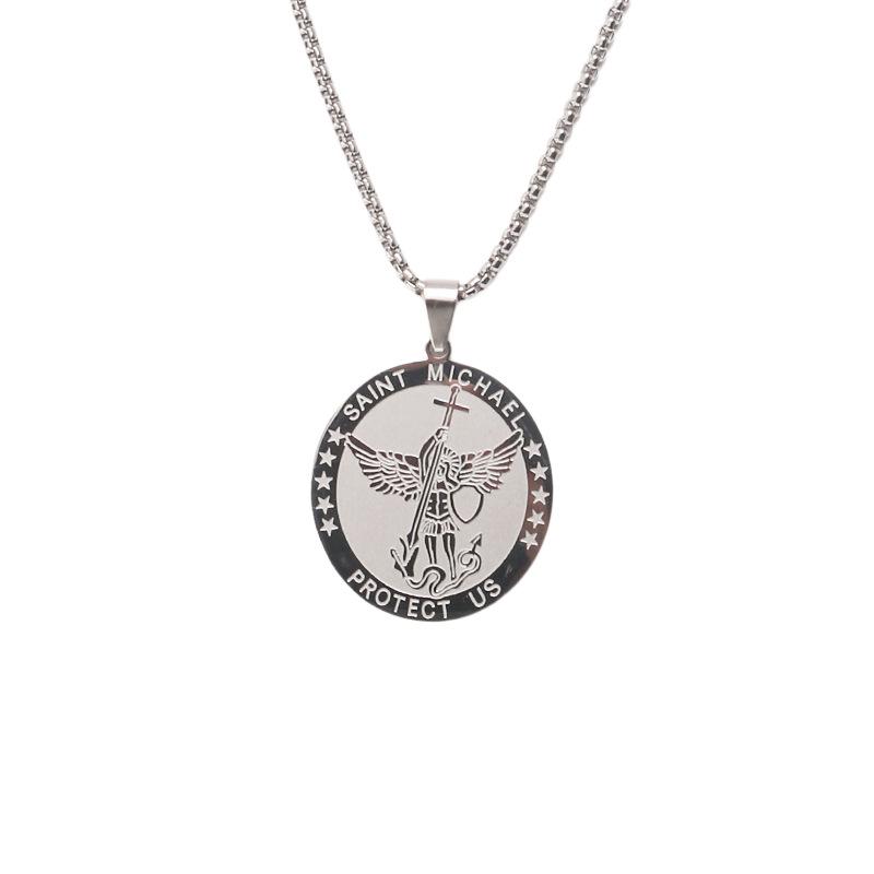 Archangel Saint Michael Medal Necklace for Women Men Stainless Steel Chain Gift Jewelry Accessory