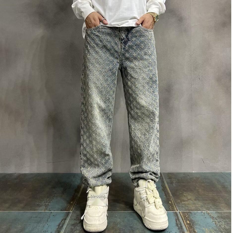 Herren Retro Loose Jacquard Straight-Leg Jeans - Frühling/Herbst Trend