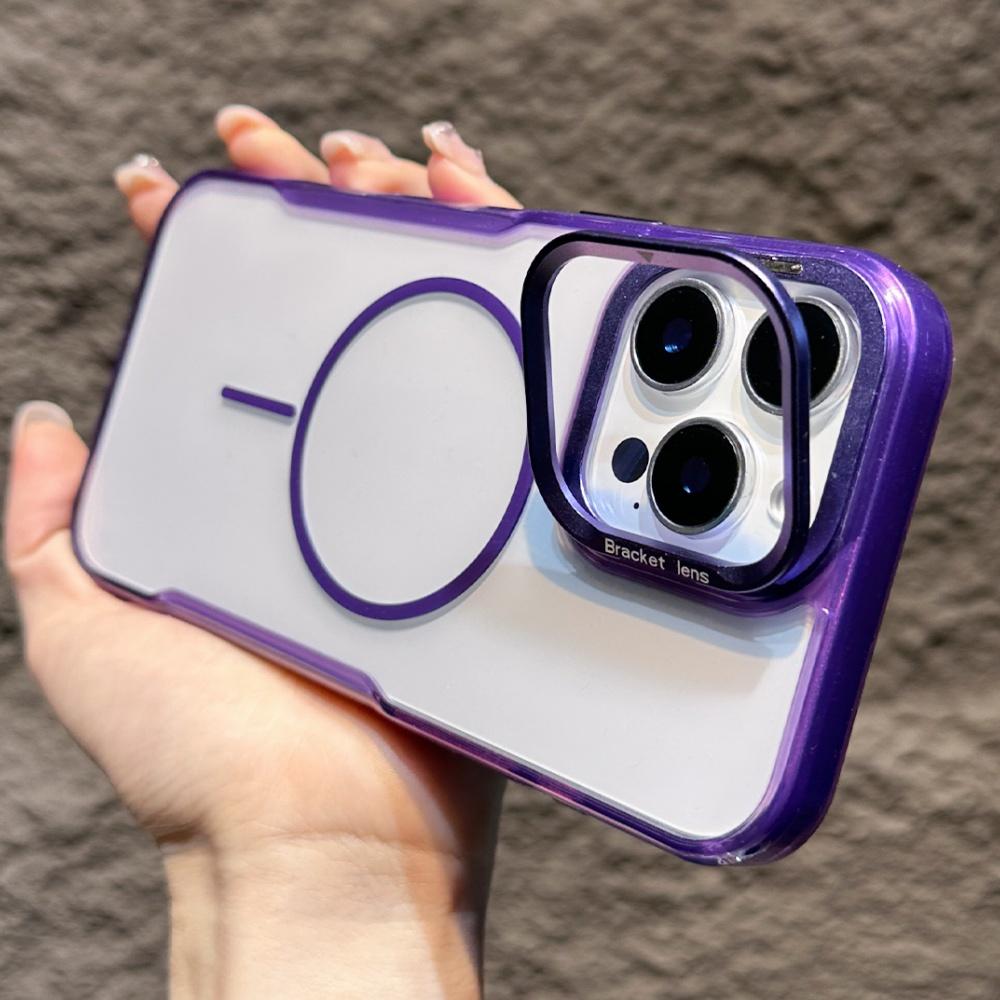 Magnetic Clear Armor Case For iPhone 11 12 13 14 15 16 Pro Max Plus Fold Lens Stand Holder Acrylic Hybrid Bumper Shockproof Cove
