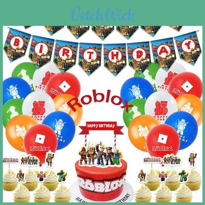 Zestaw artykułów na przyjęcie urodzinowe Roblox z żywymi banerami, balonami i topperami na tort dla dzieci