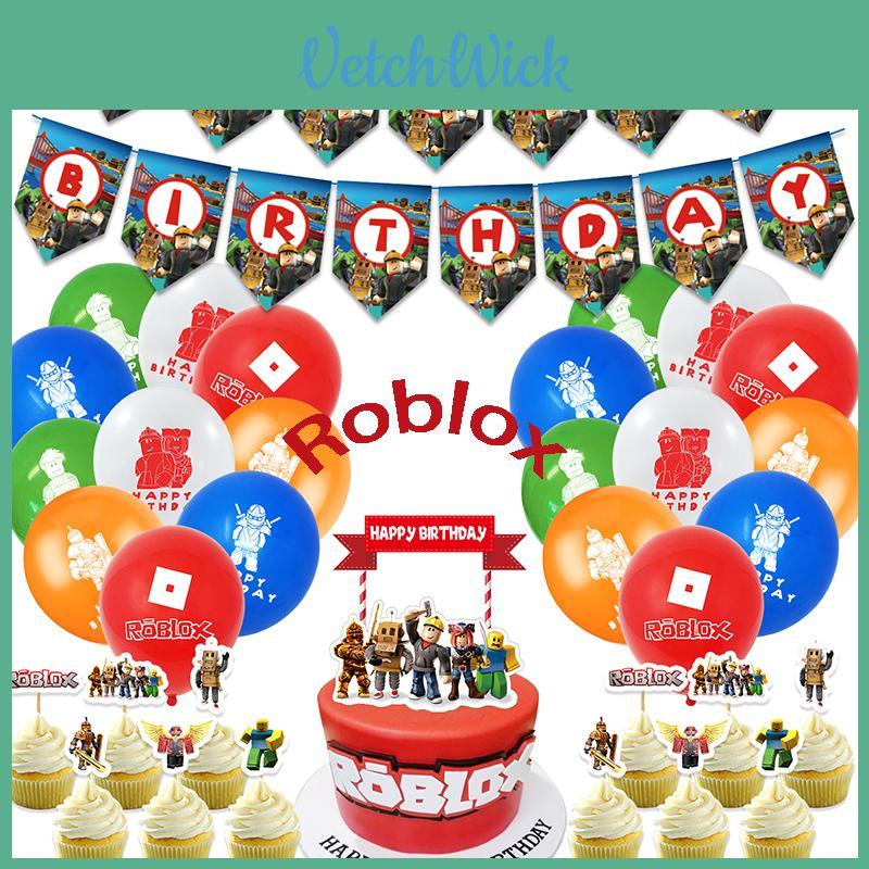 Roblox Birthday Party Supplies Kit Featuring Vibrant Banner Balloons And Cake Toppers For Kids