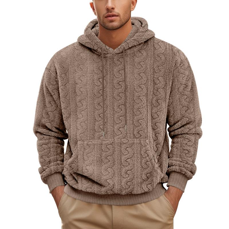 Cross-border American High Street Autumn and Winter New Men s Hooded Jacquard Teddy Velvet Sports and Leisure Trend Sweater M