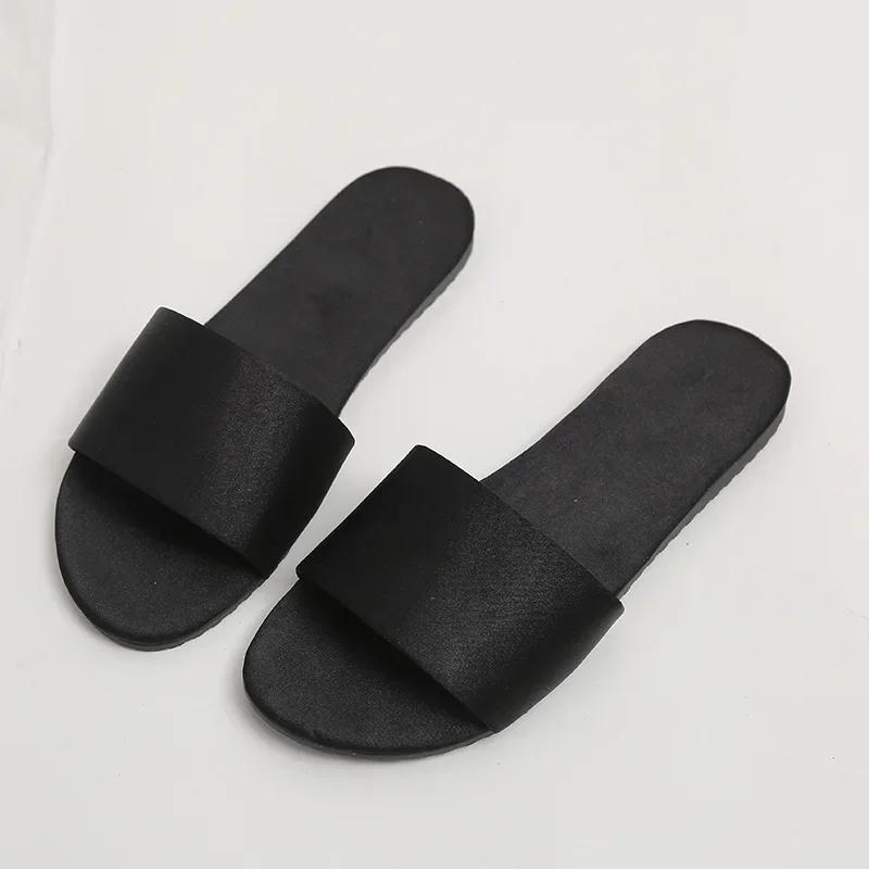 2025 New Home Slippers Flat Casual Satin Simulation Silk Slippers Indoor Non-slip Peep Toe Slides Wedding  Flip Flops