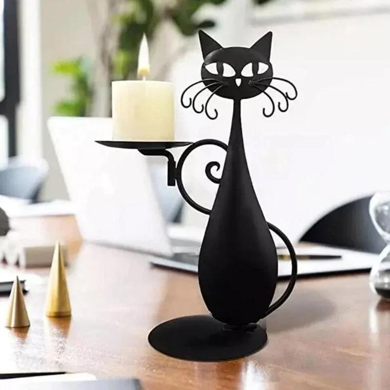 Fuuny Design New Black Cat Candlestick Home Decor Candlestick Home Metal Cat Decoration Candlestick Decorate Room Decorate