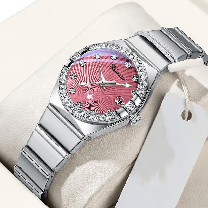 New Women Watch Round Quartz Diamond-Studded Wristwatch Date Luminous Waterproof Stainless Steel Watch Ladies Gift Relojes Para