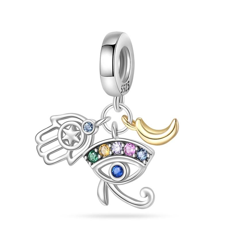 Exquisite 925 Silver Mysterious Blue Butterfly Devil's Eye Fatima's Hand Pendants Charms Beads Fit Qikaola Bracelets DIY Jewelry