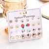 12Pairs/Set Fashion Geometric Stud Earrings Set For Women Love Heart Bowknot Rose Flower Star Moon Pearl Earrings Party Jewelry