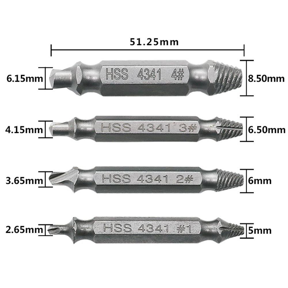 HSS4341 Double-head Screw Remover Set Loose Screw Extractor Woodworking Machinery Maintenance Tool 4PCS/Set