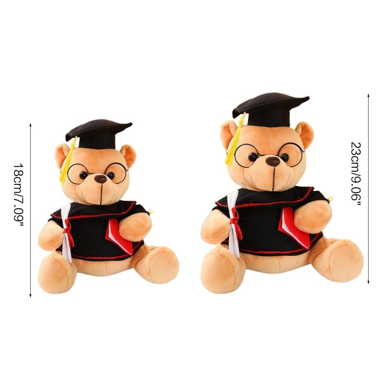 7/9’’ Academic Dress Bear Vivid Cuddleable Pillow Plush for Doll Emotion Appease Non-Deform Office Ornament Gear Store T