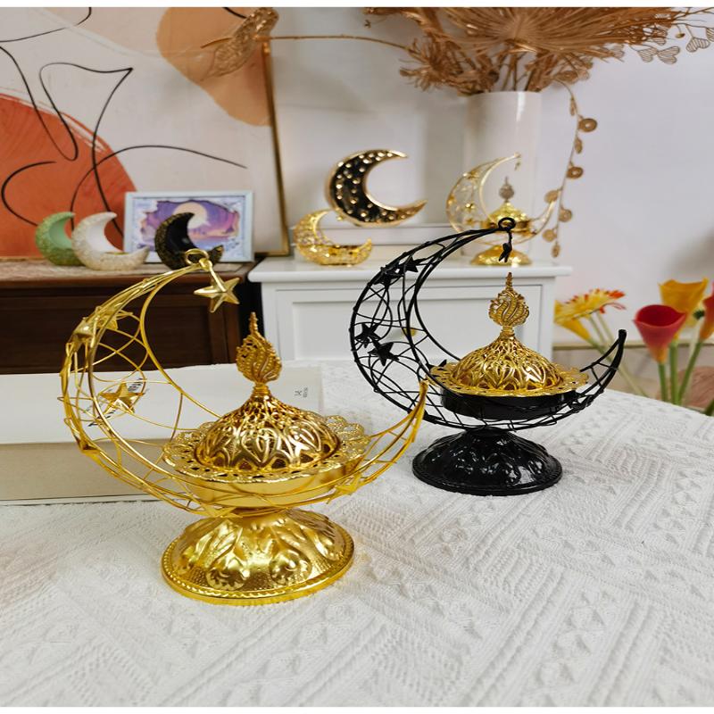 Moon-Shaped Metal Incense Burner Handheld Home Living Room Desktop Decor Ornament Stylish Aromatherapy Burner