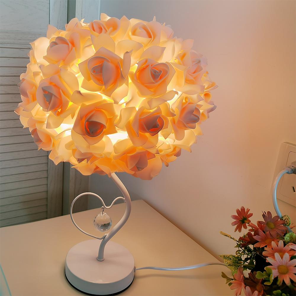 2025 New Rose Table Lamp Pastoral Style Heart Crystal Bedside Lamps For Bedroom Room Decor Girls Gifts Decorative Nightlight