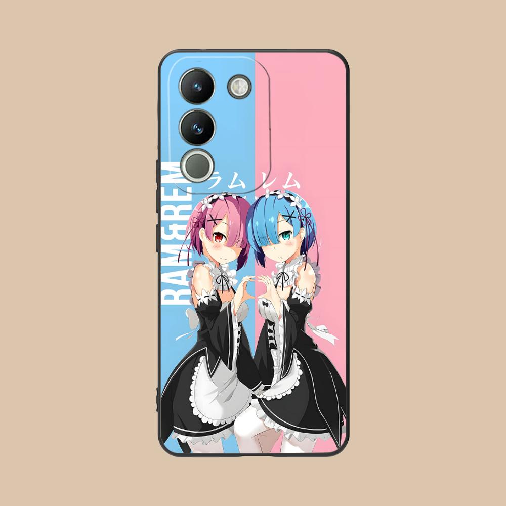 ReZero Rem Ram Matte TPU Mobile Phone Case for VIVO Y77 76 75 74 73 72 58 56 55 51 50 38 36 Y19 Y18 Y03 Y01 5G Colorful Cover