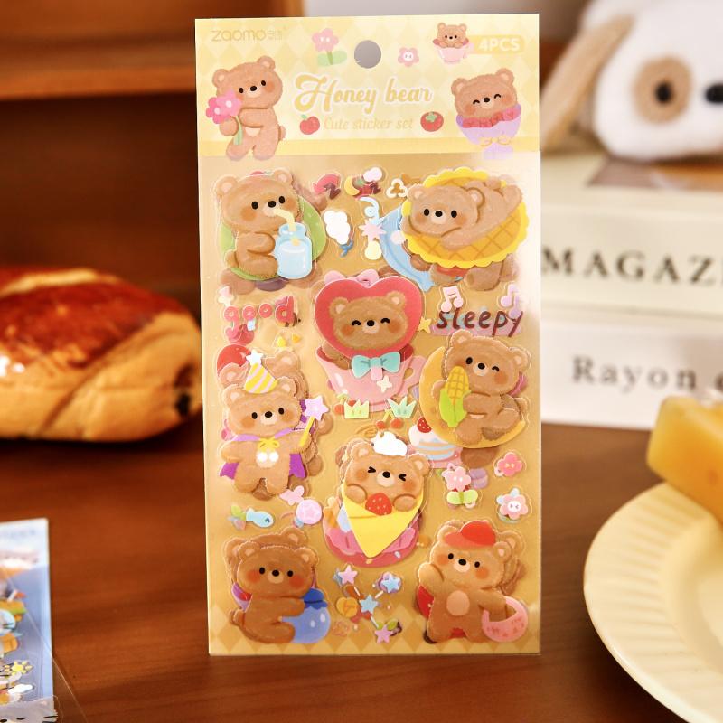 4 Sheets Cute Cartoon Bear Small Pattern Flat Stickers, Soft Cute Journal Decor, Diary DIY Collage Material