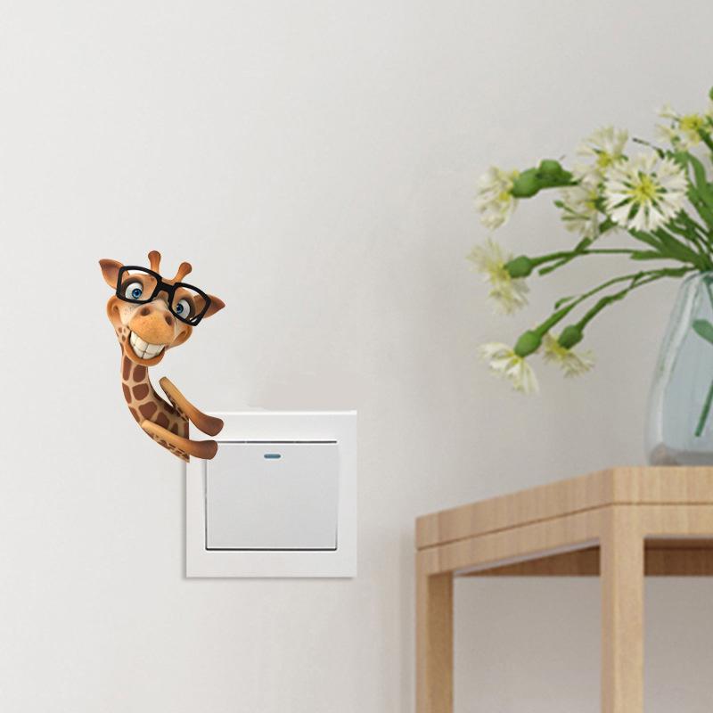 Selbstklebende Lustige Cartoon-Giraffe Schalter Wandaufkleber für Wohnzimmer Schlafzimmer Heimdeko