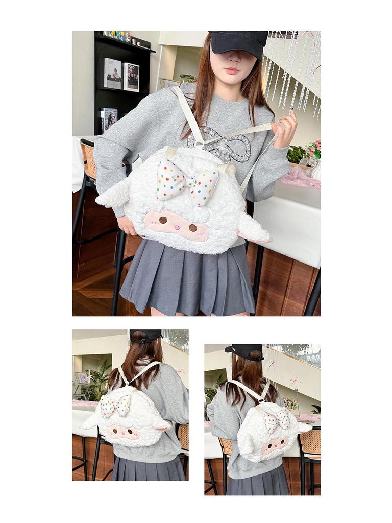 Large Capacity Cute Cartoon Lamb Wool Tote - Women's Autumn/Winter Japanese Backpack
