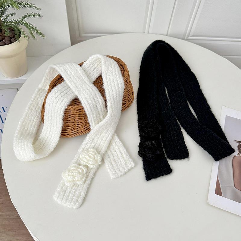 Long scarf women's winter versatile decorative small scarf hand crochet rose knitted scarf