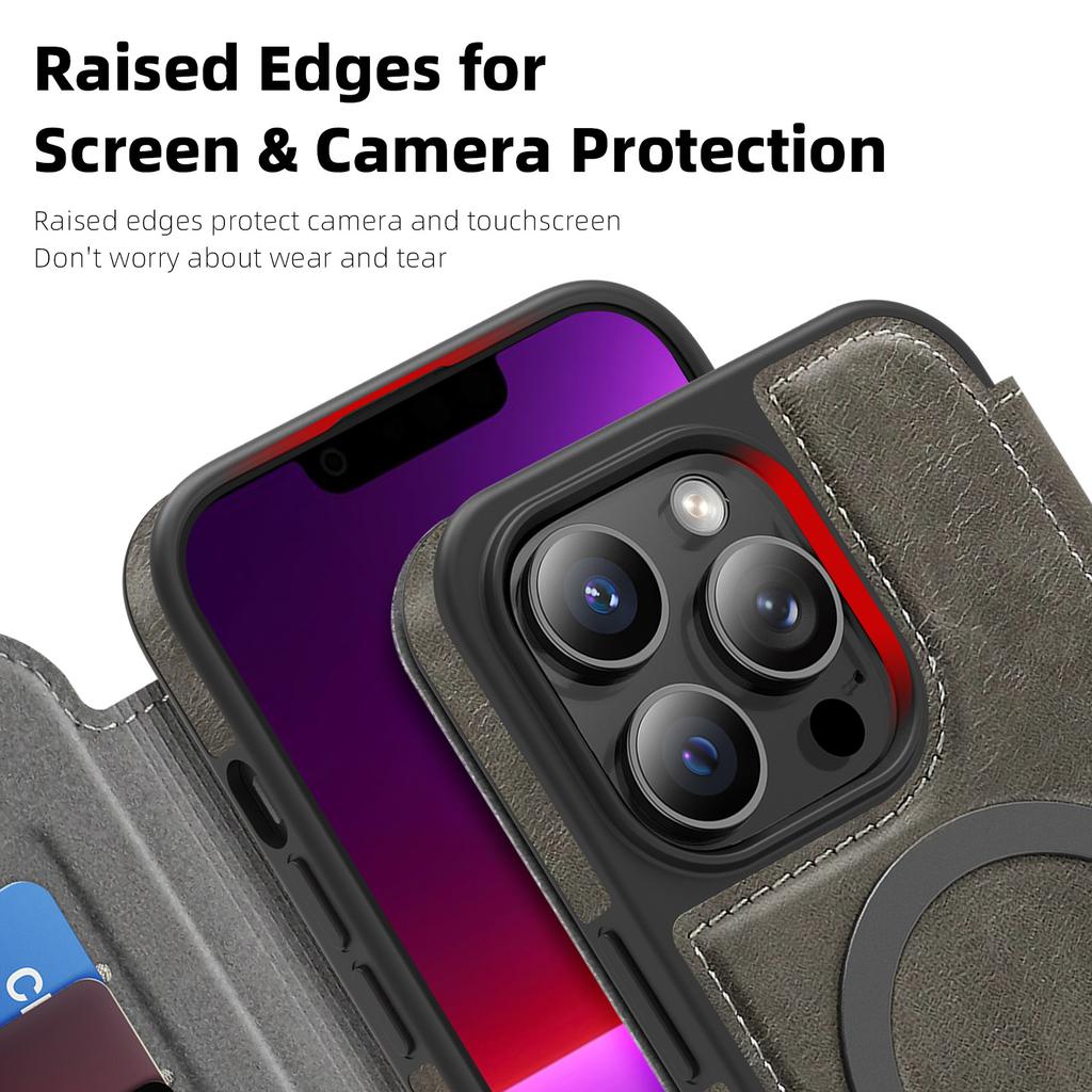 For iPhone 13 Pro Case Compatible with MagSafe RFID Blocking Card Holder Leather Phone Cover
