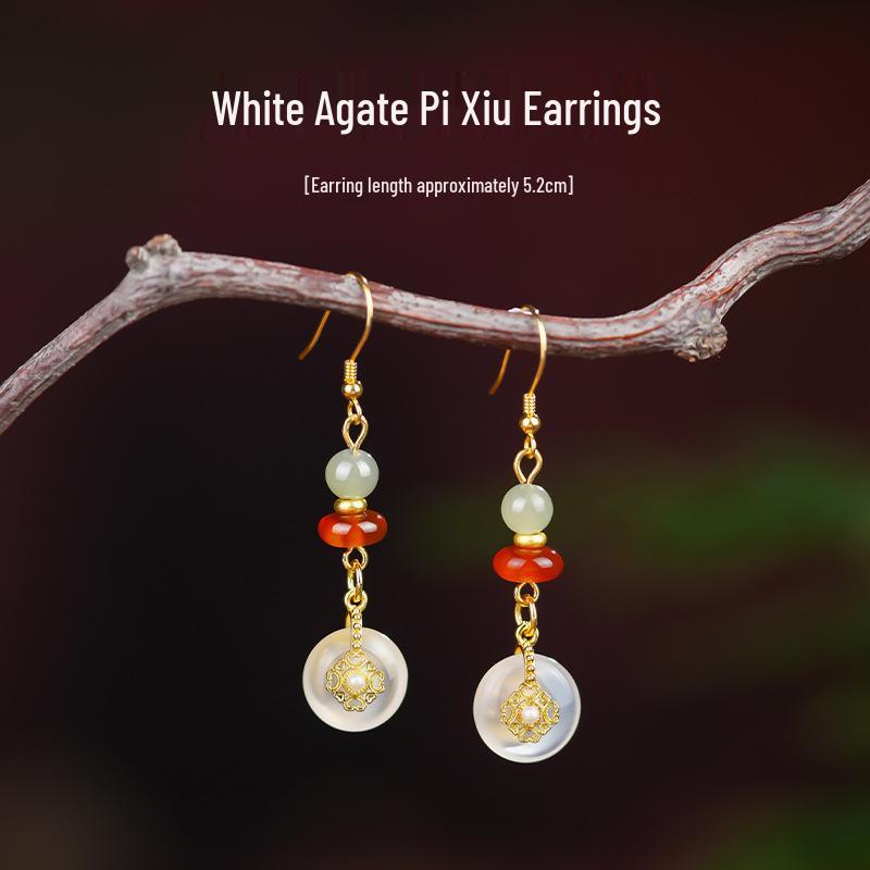 Sterling Silver Jade Earrings: Ancient-Inspired Women's Qipao Accessories with Peace Lock Design