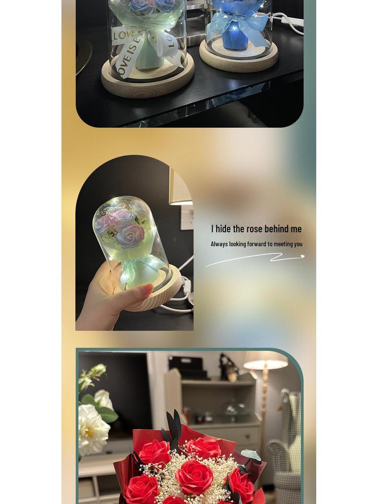 March 8th Women's Day Eternal Rose Glass Dome Bouquet - Ideal Birthday Gift for Girlfriend or Mom