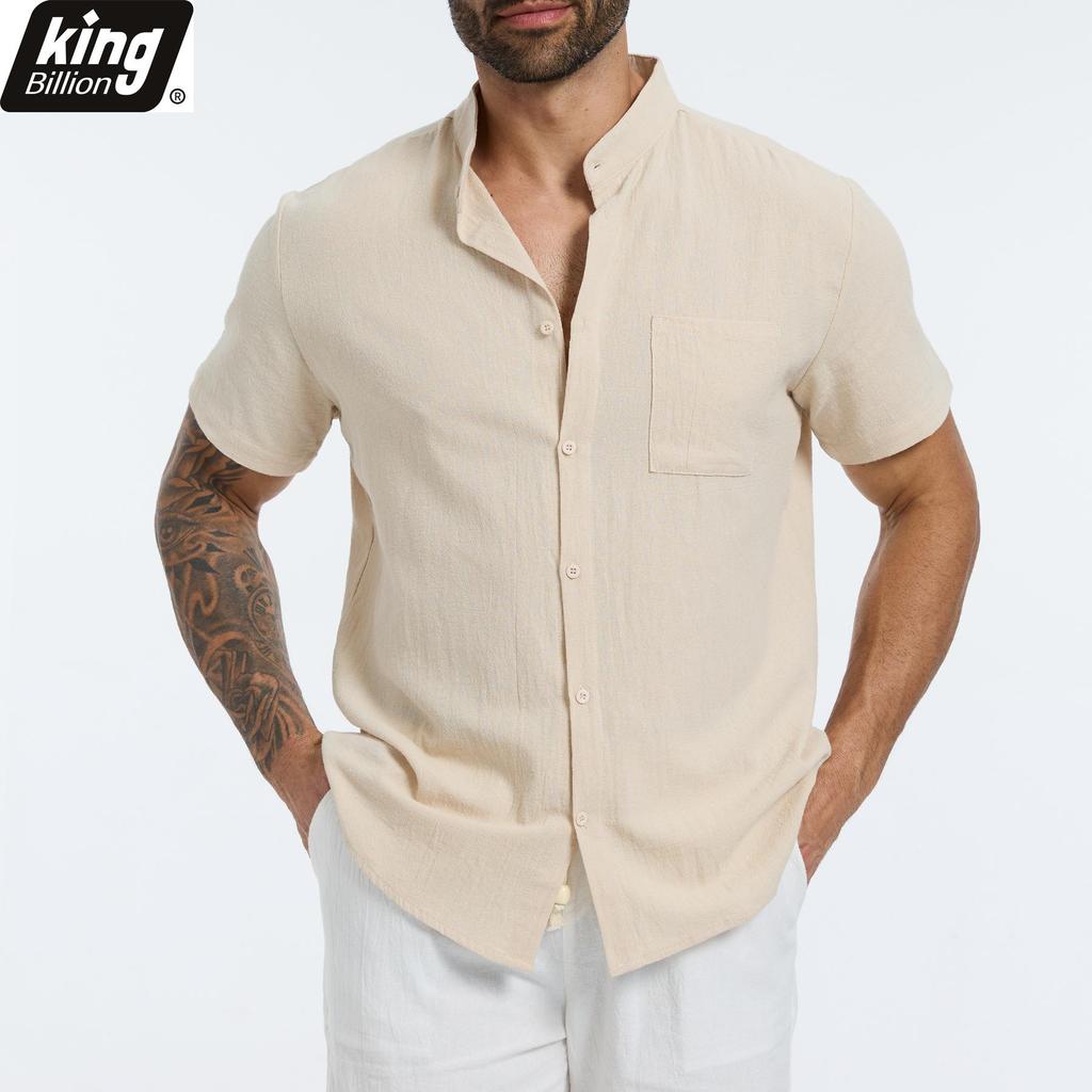 Summer Men's Short Sleeve Shirt Solid Color Casual Single Breasted Cotton Linen Breathable Lightweight Male Basic Style Top