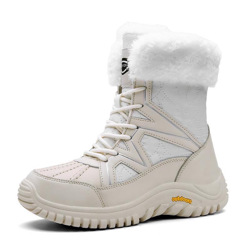 

Женские зимние сапоги Plus Velvet Snow Boots Casual PU шнуровка теплая уличная обувь из хлопка Большие длинные высокие толстые нескользящие ботинки 36-42 42 белый