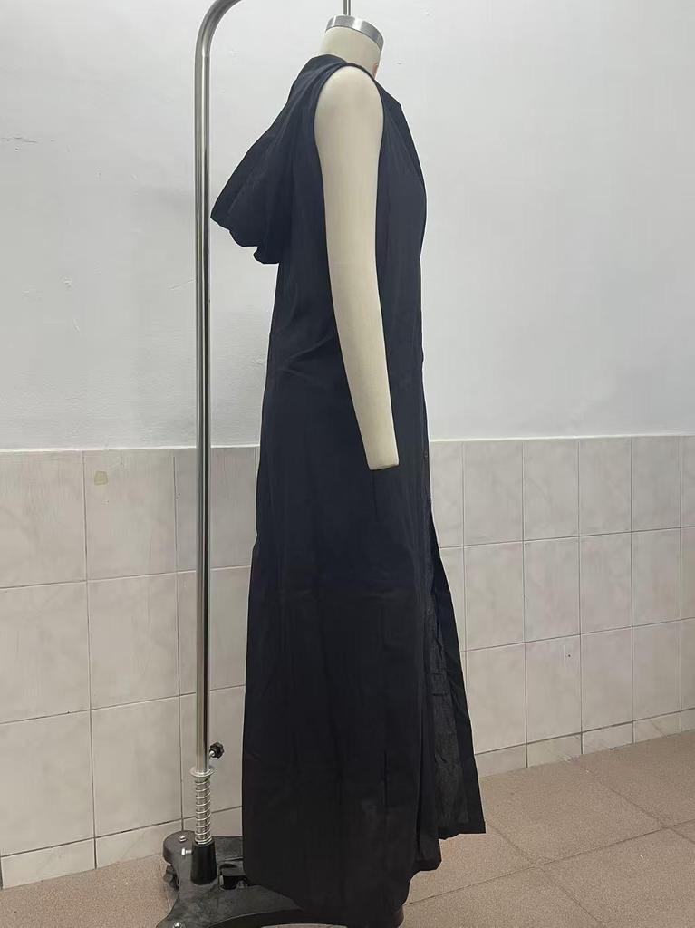 Robe Longue Sans Manches à Capuche pour Femme 2026 - Coupe Ample Décontractée, Design à Boutonnage Simple