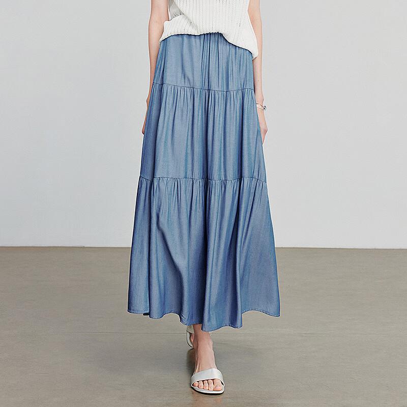 Chuyu Women's Faux Denim A-line Tiered Skirt
