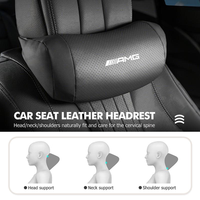 JYZ2 Car Neck Pillow Leather Pack Headrest Pain Relief Lumbar Pillow For Mercedes Benz AMG C180 C300 W124 W176 W177 C200 C260 GLC CLE