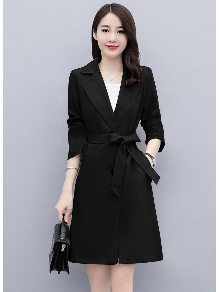 Women's Mid-Length British Style Trench Coat - Elegant Korean Loose Fit Overcoat for Spring and Autumn 2022.