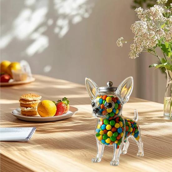 Treat Jar Reusable Dog Shape Glass Airtight Pet Food Storage