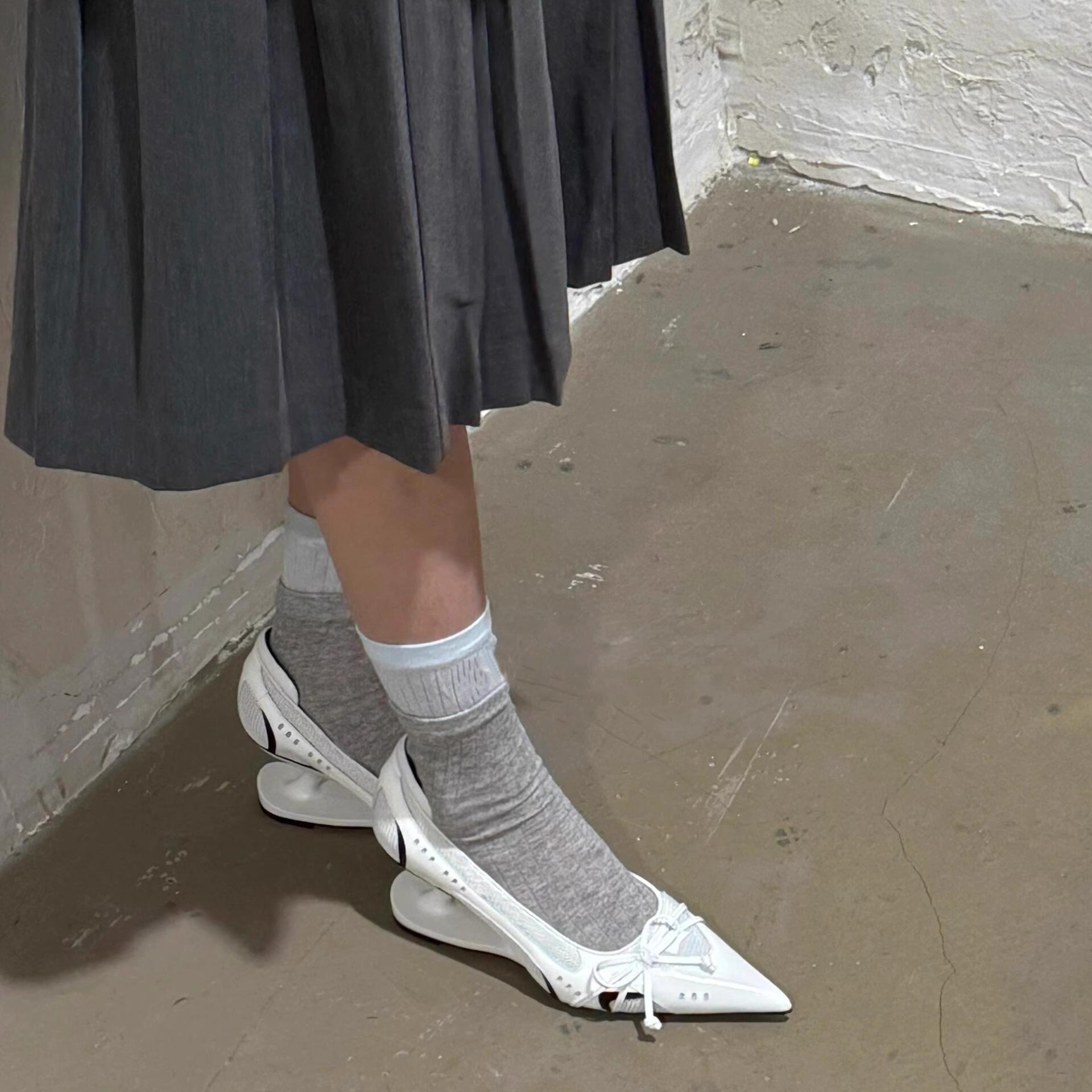 

2025 new high-end silver suspension high heels women s bow Mary Jane shoes pointed breathable Spice Girls single shoes 40