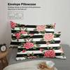 3pcs Rose Flower Bedding Sets 3D Printed Red Roses Black White Stripes Duvet Cover Sets With Pillowcases No Filling
