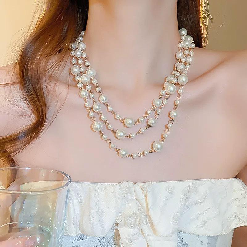

NK-263 Multi-layer Handmade Glass Pearl Necklace - Women s Autumn & Winter Accessory