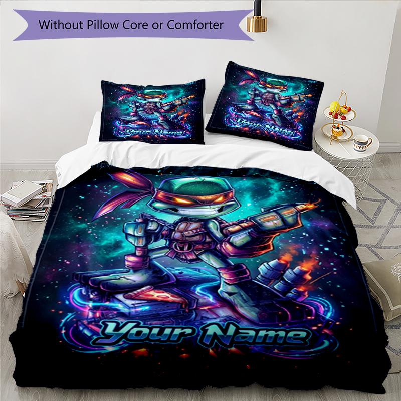 3pcs Custom Name Space Warrior Printed Bedding Set Duvet Cover Closure Includes 1 Duvet Cover & 2 Pillowcases, Soft and Comfortable for All Seasons.