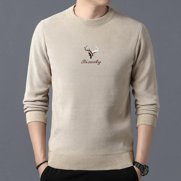 

Зимний новый плюшевый и утолщенный свитер из синели, мужской трендовый корейский вышитый теплый вязаный топ с круглым вырезом, мужской